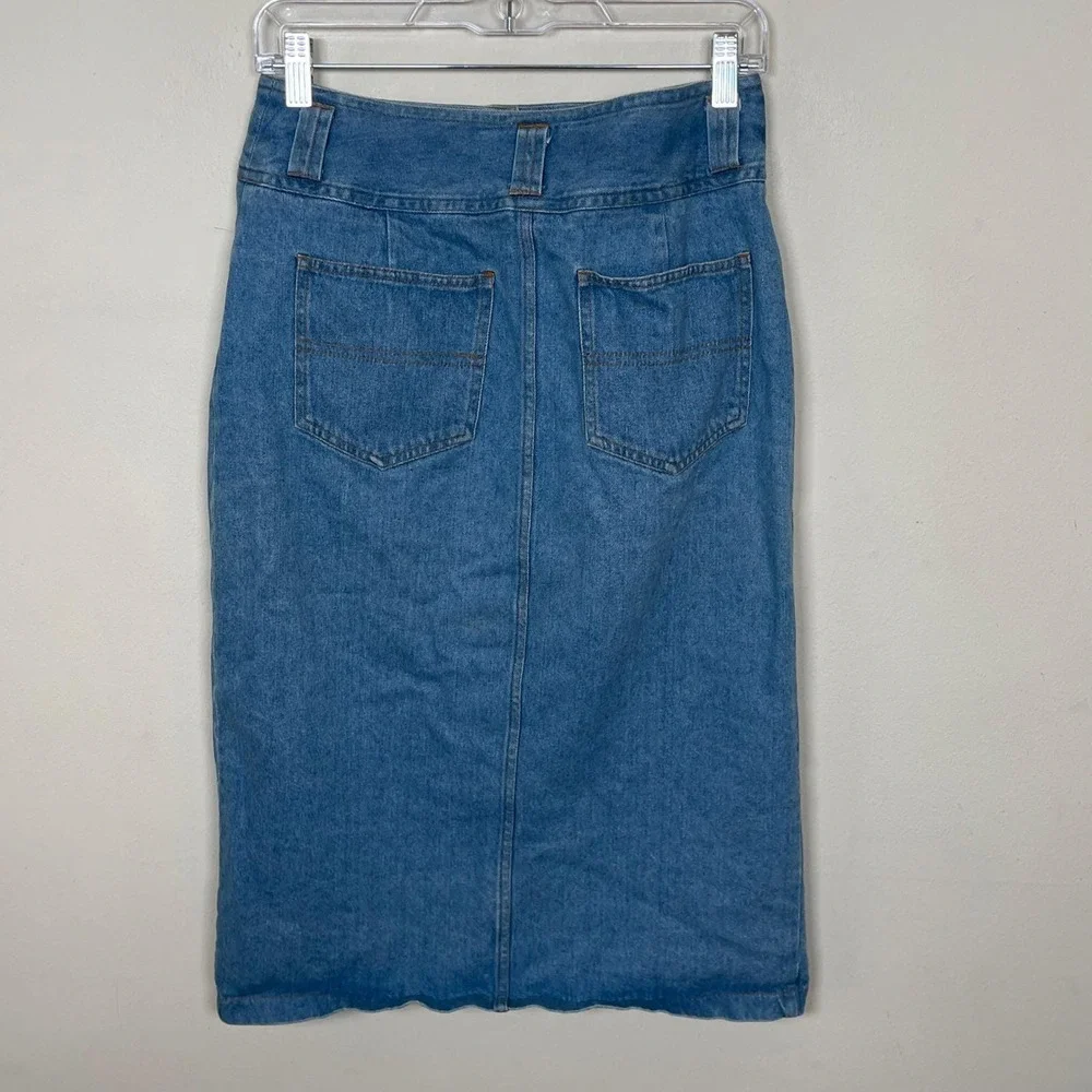 Vintage St & Company Denim Midi Skirt Women 10 Blue Button Front High Waist